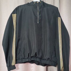Forever 21 Windbreaker Light Jacket Black Gold Accent Hooded Half-Zip Women's M
